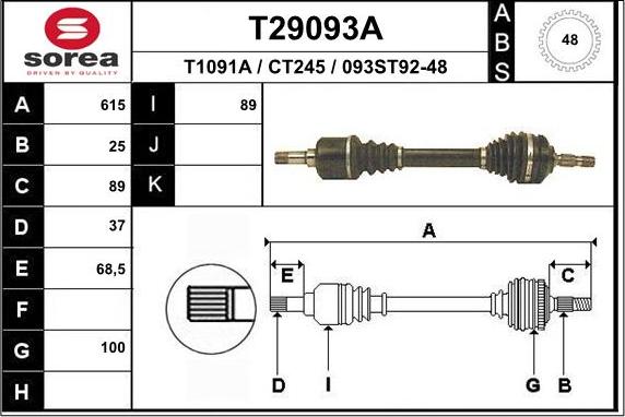 EAI T29093A - Приводний вал autocars.com.ua