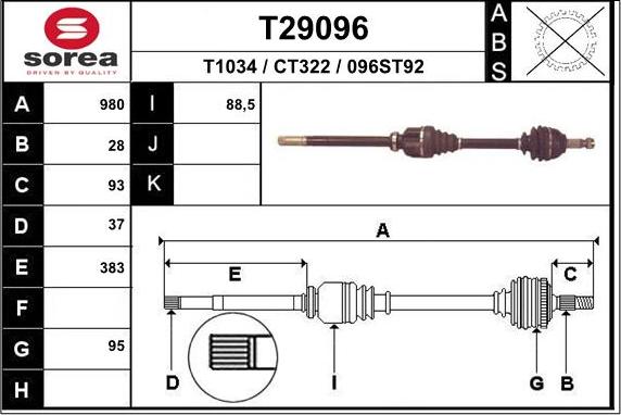 EAI T29096 - Приводний вал autocars.com.ua