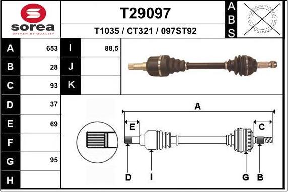 EAI T29097 - Приводний вал autocars.com.ua