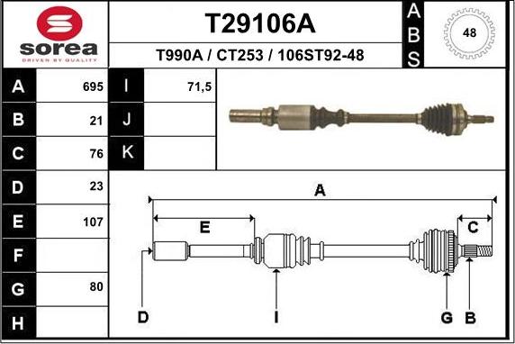 EAI T29106A - Приводний вал autocars.com.ua