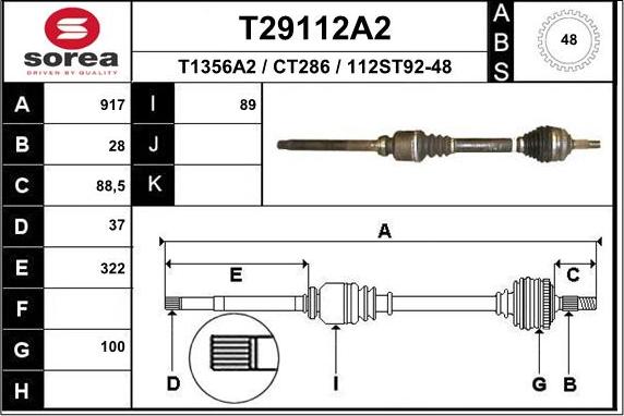 EAI T29112A2 - Приводний вал autocars.com.ua