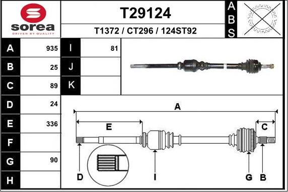 EAI T29124 - Приводний вал autocars.com.ua