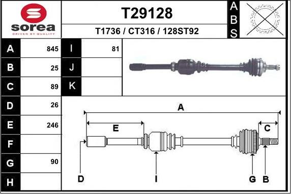 EAI T29128 - Приводний вал autocars.com.ua