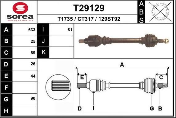 EAI T29129 - Приводний вал autocars.com.ua