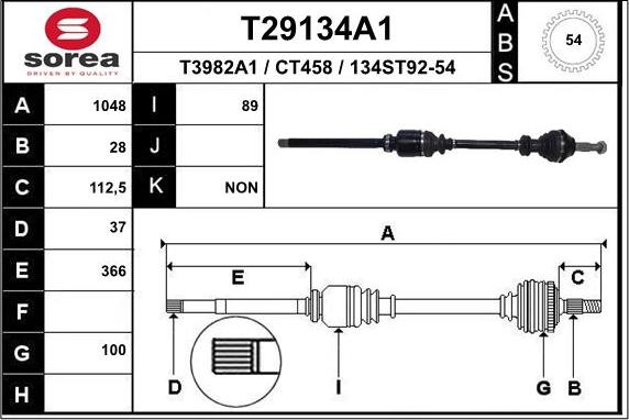 EAI T29134A1 - Приводной вал avtokuzovplus.com.ua