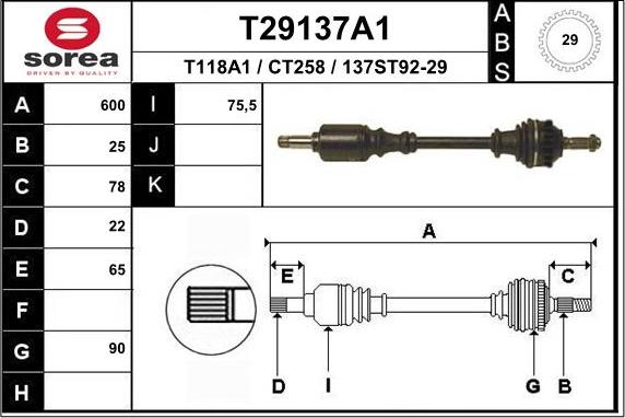 EAI T29137A1 - Приводний вал autocars.com.ua