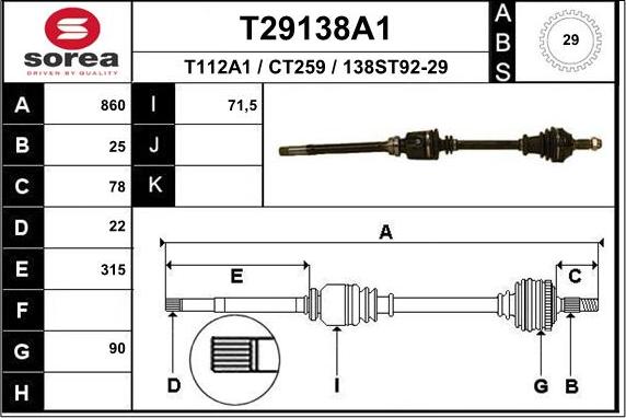 EAI T29138A1 - Приводний вал autocars.com.ua