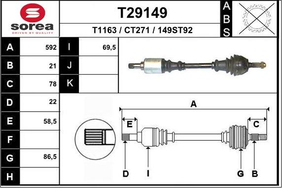 EAI T29149 - Приводний вал autocars.com.ua