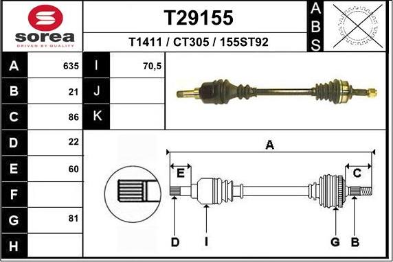 EAI T29155 - Приводний вал autocars.com.ua