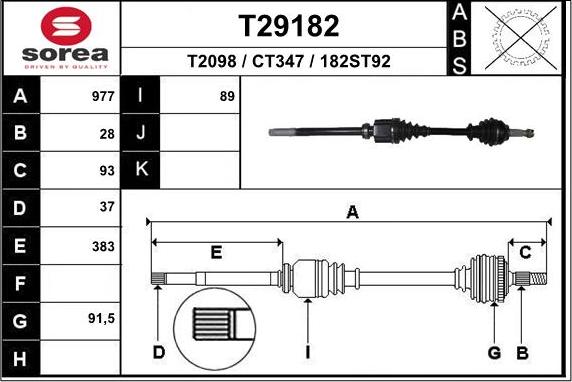 EAI T29182 - Приводний вал autocars.com.ua