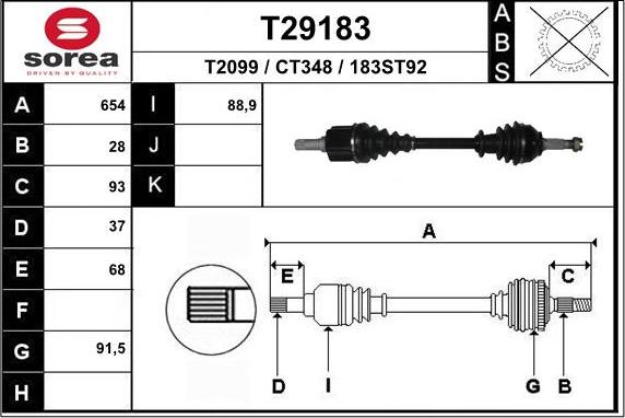 EAI T29183 - Приводний вал autocars.com.ua