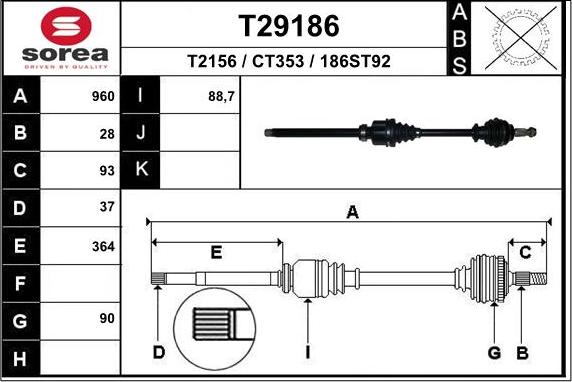 EAI T29186 - Приводной вал avtokuzovplus.com.ua