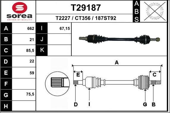 EAI T29187 - Приводний вал autocars.com.ua