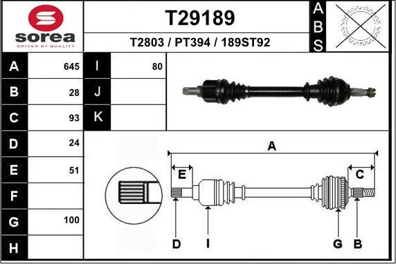 EAI T29189 - Приводний вал autocars.com.ua