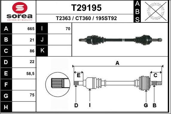 EAI T29195 - Приводний вал autocars.com.ua