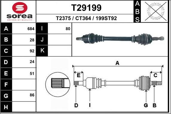 EAI T29199 - Приводний вал autocars.com.ua