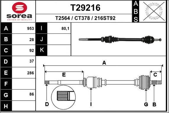 EAI T29216 - Приводний вал autocars.com.ua