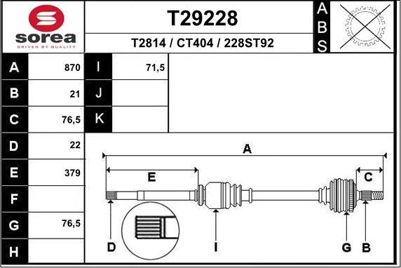 EAI T29228 - Приводной вал avtokuzovplus.com.ua