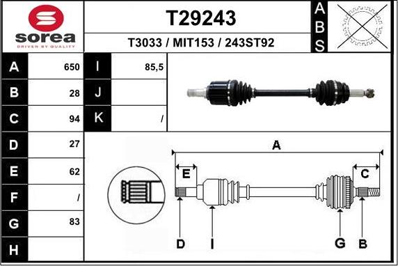 EAI T29243 - Приводний вал autocars.com.ua