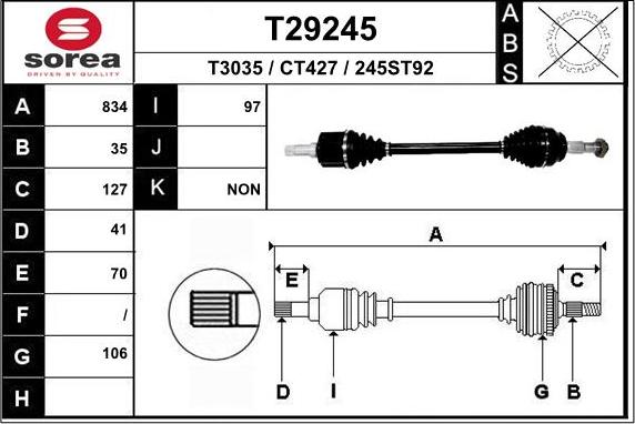 EAI T29245 - Приводний вал autocars.com.ua