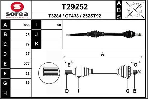 EAI T29252 - Приводний вал autocars.com.ua