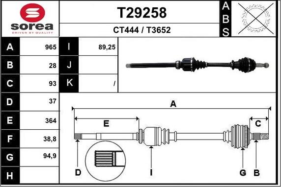 EAI T29258 - Приводний вал autocars.com.ua