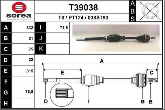 EAI T39038 - Приводний вал autocars.com.ua