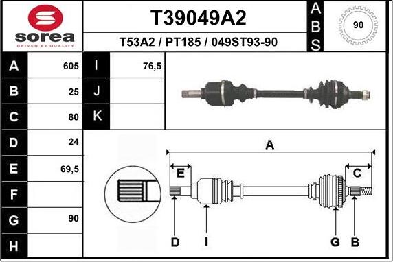 EAI T39049A2 - Приводний вал autocars.com.ua