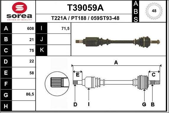 EAI T39059A - Приводний вал autocars.com.ua