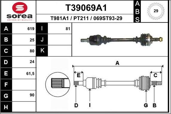 EAI T39069A1 - Приводний вал autocars.com.ua