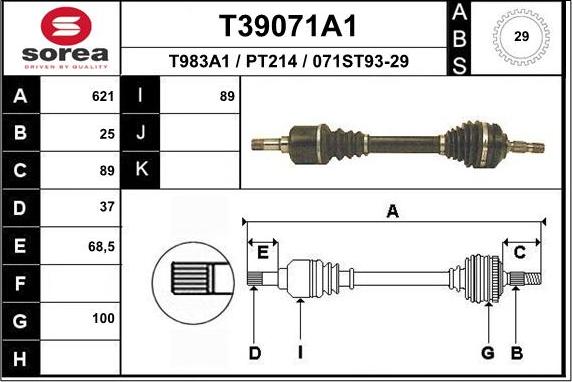 EAI T39071A1 - Приводний вал autocars.com.ua