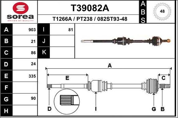 EAI T39082A - Приводний вал autocars.com.ua