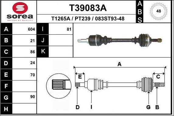 EAI T39083A - Приводний вал autocars.com.ua