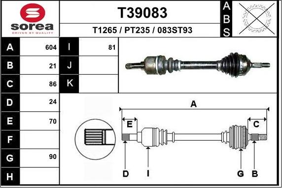 EAI T39083 - Приводний вал autocars.com.ua