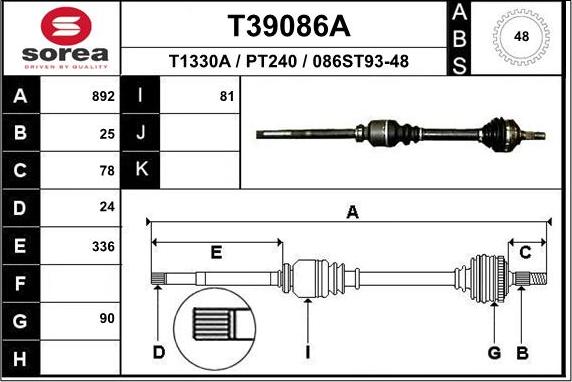 EAI T39086A - Приводний вал autocars.com.ua