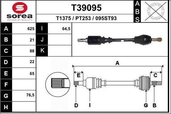 EAI T39095 - Приводний вал autocars.com.ua