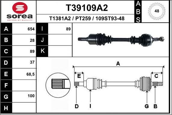 EAI T39109A2 - Приводний вал autocars.com.ua