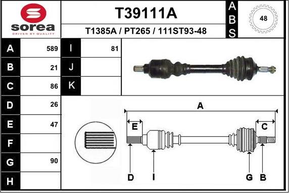 EAI T39111A - Приводний вал autocars.com.ua