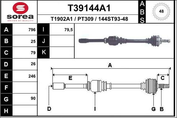 EAI T39144A1 - Приводний вал autocars.com.ua