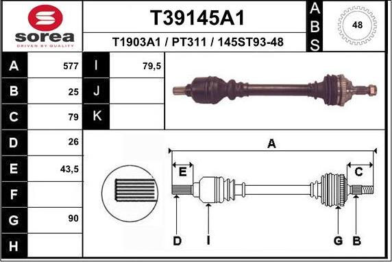 EAI T39145A1 - Приводний вал autocars.com.ua