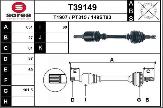 EAI T39149 - Приводний вал autocars.com.ua