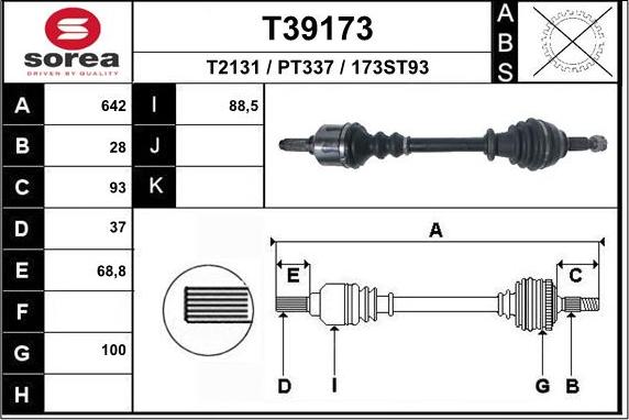 EAI T39173 - Приводний вал autocars.com.ua