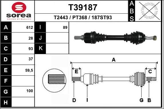 EAI T39187 - Приводний вал autocars.com.ua