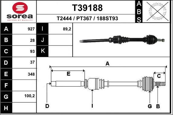 EAI T39188 - Приводний вал autocars.com.ua