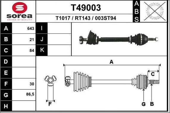 EAI T49003 - Приводной вал avtokuzovplus.com.ua