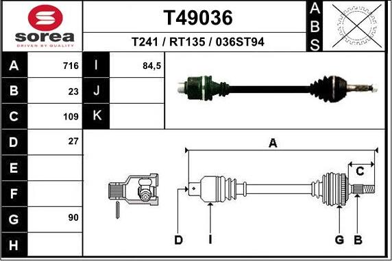 EAI T49036 - Приводний вал autocars.com.ua