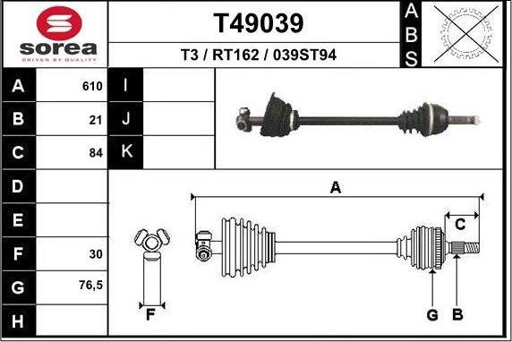 EAI T49039 - Приводний вал autocars.com.ua