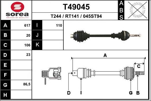 EAI T49045 - Приводний вал autocars.com.ua