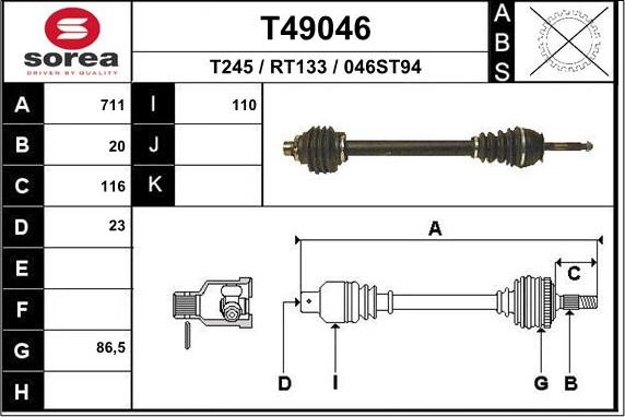 EAI T49046 - Приводний вал autocars.com.ua