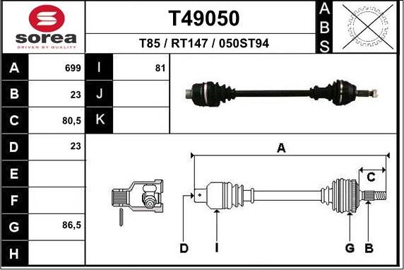 EAI T49050 - Приводний вал autocars.com.ua